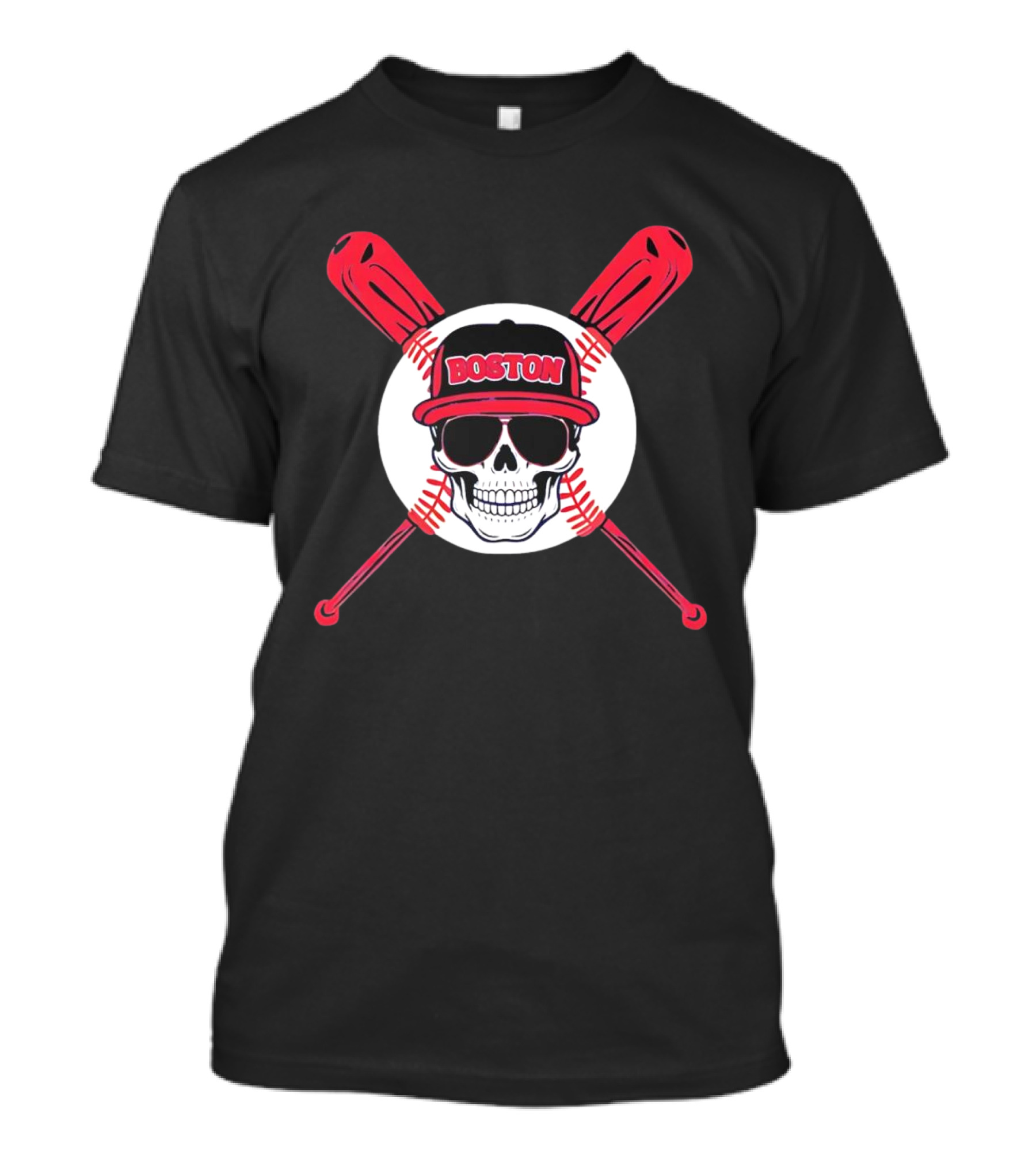 Boston Baseball Skull With Crossed Bats T-Shirt