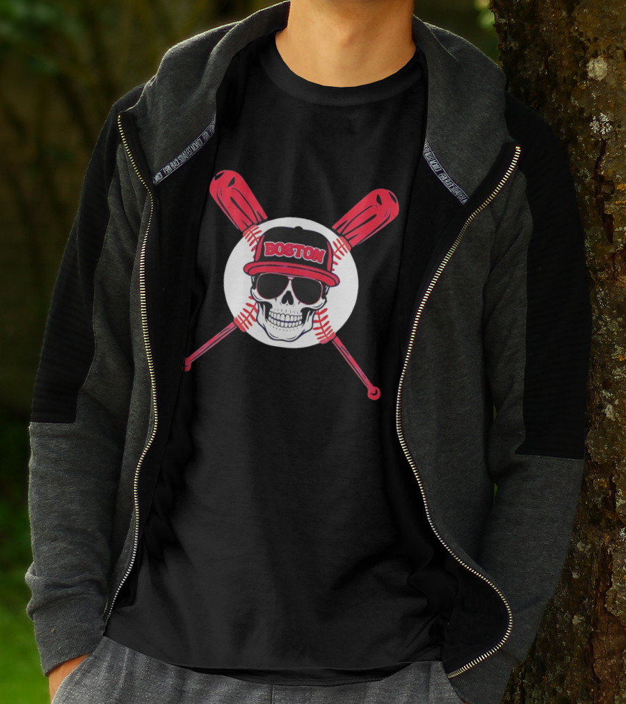 Boston Baseball Skull With Crossed Bats T-Shirt