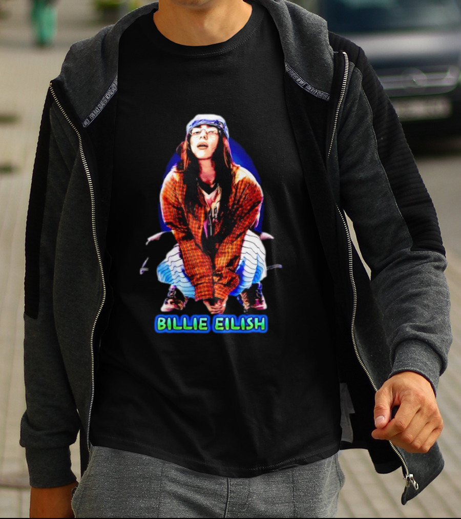 Billie Eilish Squatting Plaid Striped T-Shirt