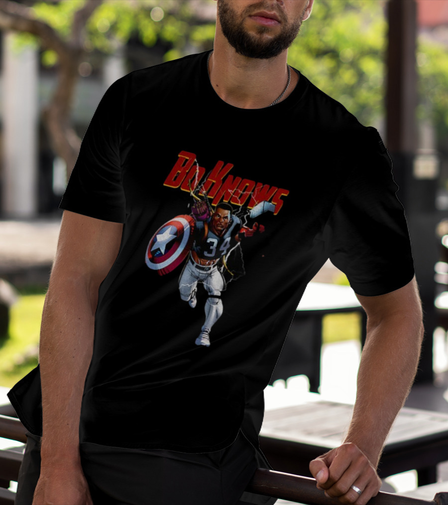 Bo Knows Heroes Captain America Thor 34 Vintage Football T-Shirt