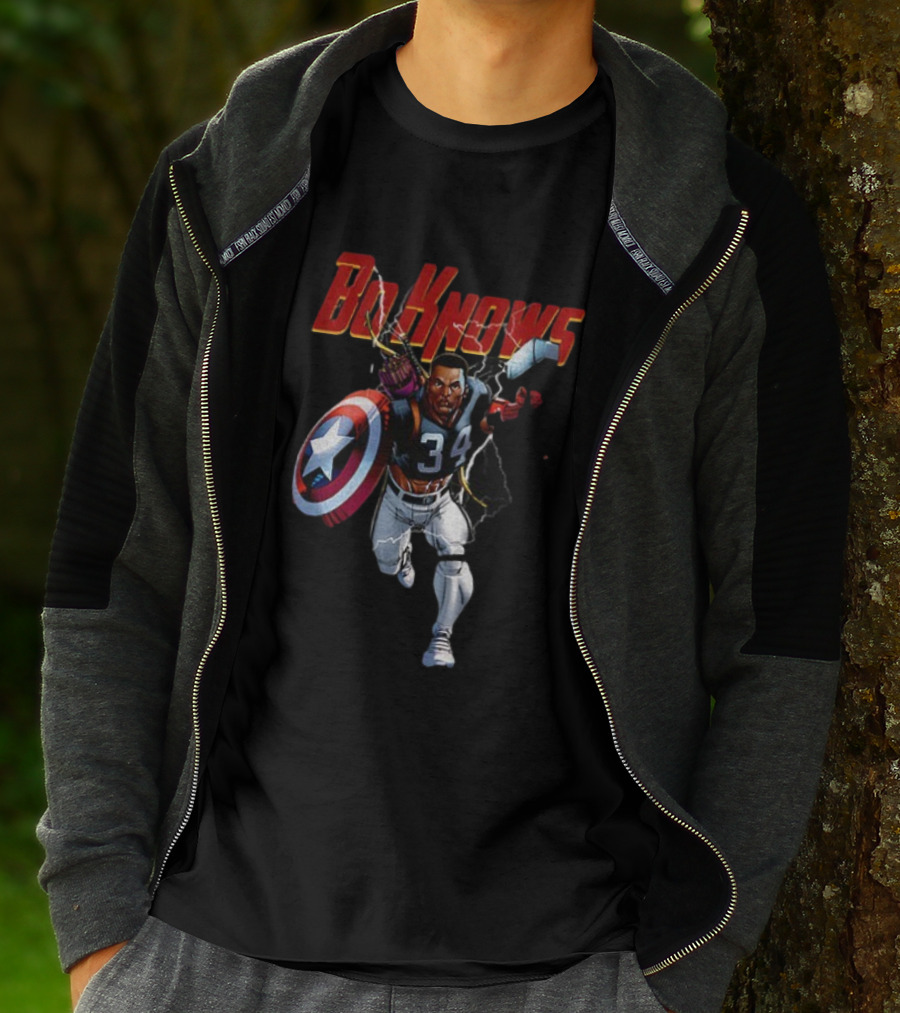 Bo Knows Heroes Captain America Thor 34 Vintage Football T-Shirt