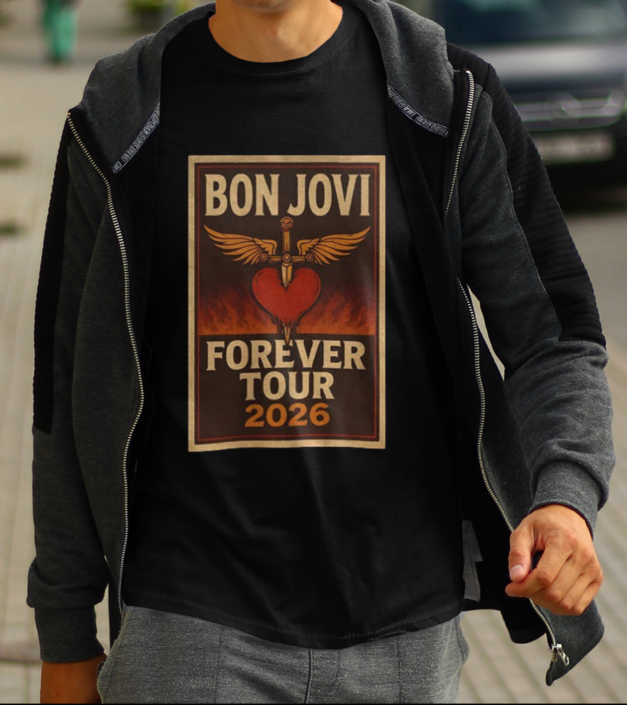 Bon Jovi Forever Tour 2026 Heart Dagger Winged T-Shirt