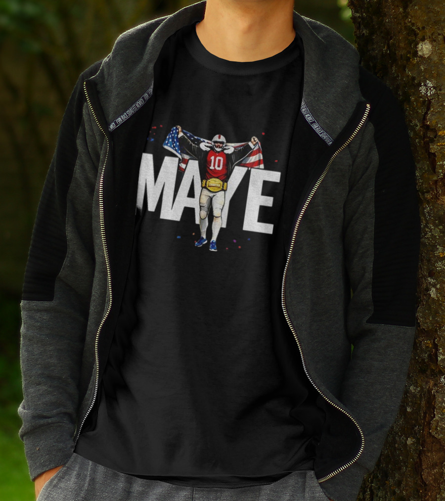 Drake Maye 10 New England Patriots 2026 American Flag Champion T-Shirt