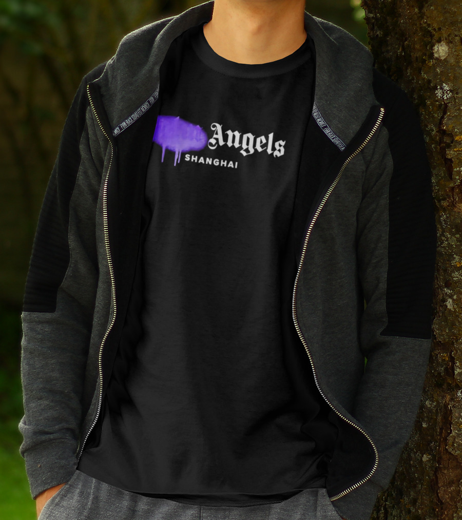 Palm Angels Black Cotton Sprayed Shanghai Purple Drip T-Shirt