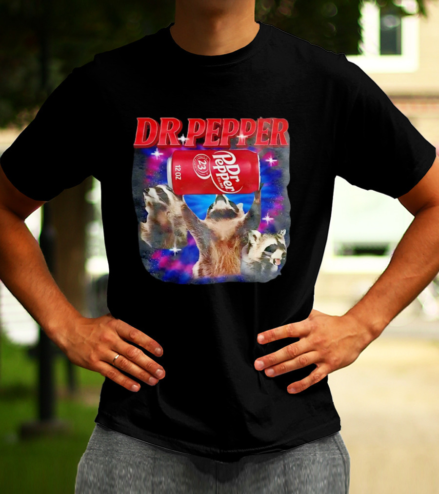 Dr Pepper Raccoons With Can And Cosmic Background T-Shirt