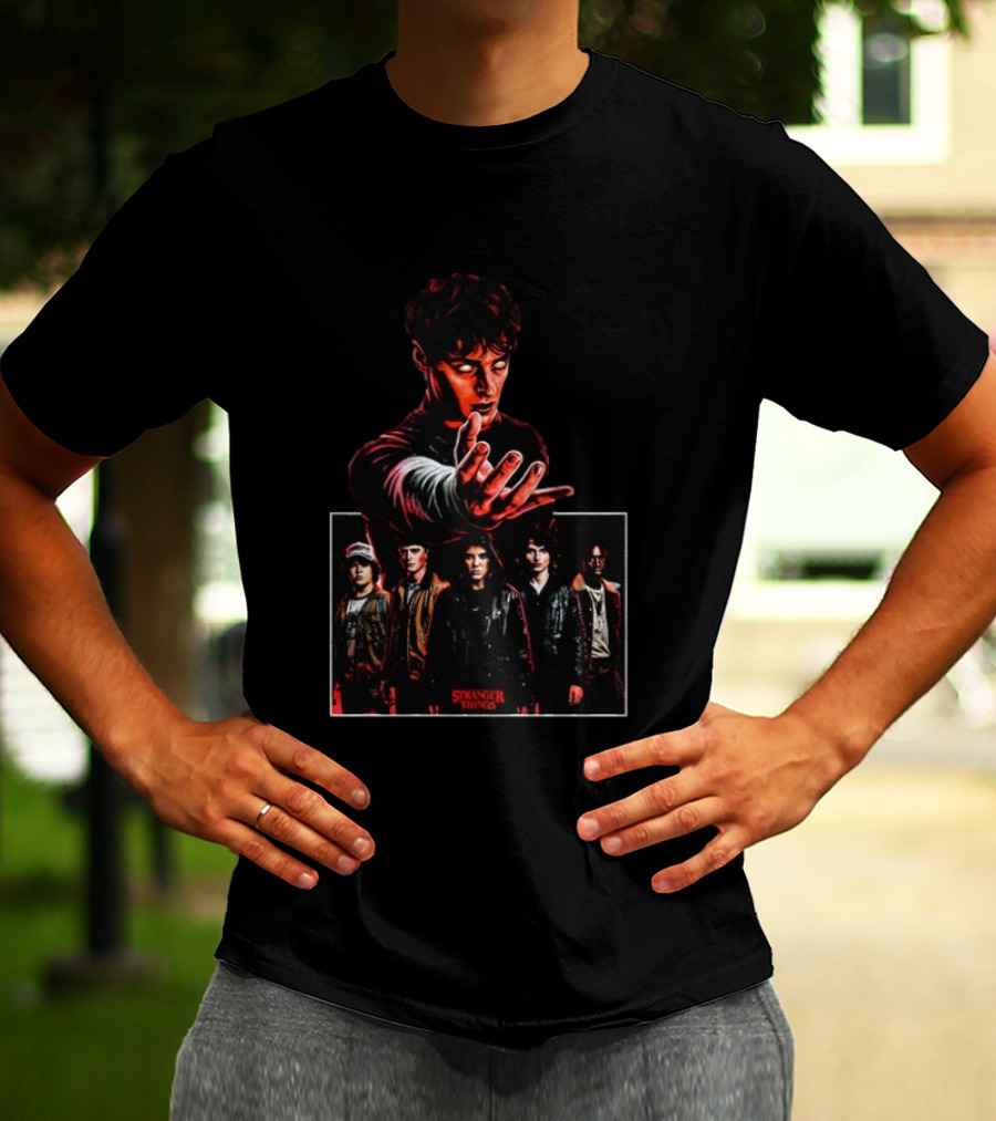 Stranger Things Character Montage With Group And Red Glow T-Shirt