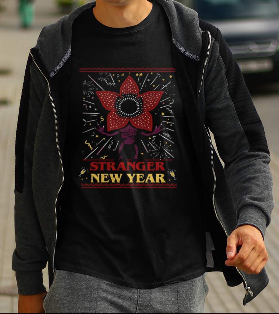 Demogorgon Stranger New Year Upside Down Monster Celebration T-Shirt