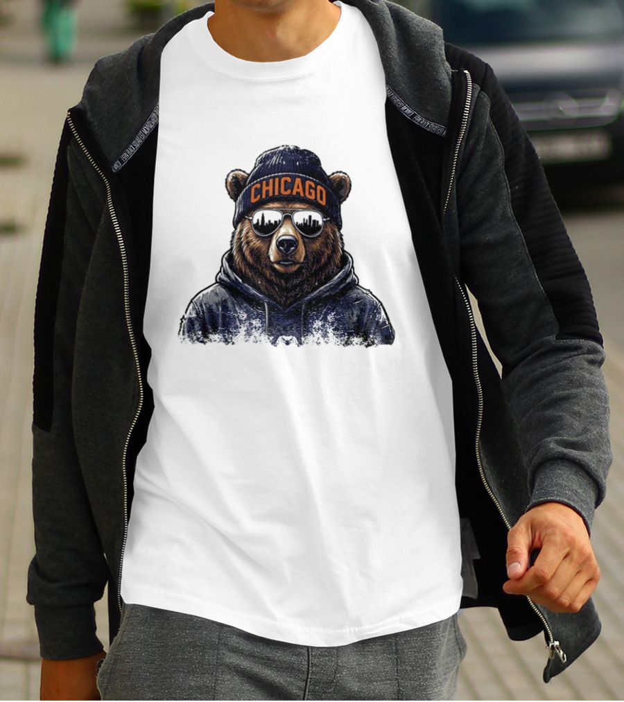 Chicago Bear Football Mascot Sunglasses Beanie Hat T-Shirt