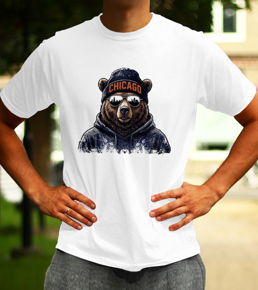 Chicago Bear Football Mascot Sunglasses Beanie Hat T-Shirt