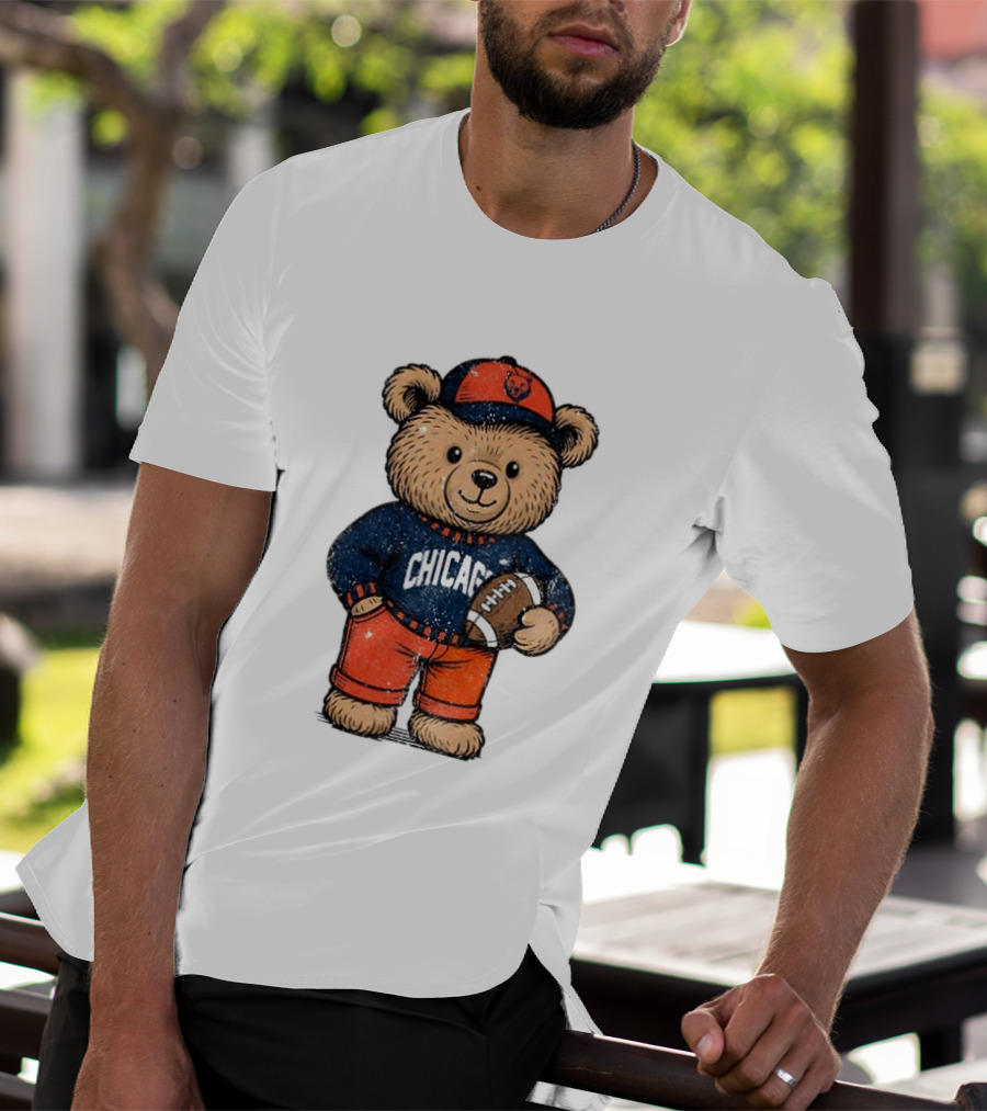Chicago Bears Football Teddy Bear Holding Football NFL Merchandise T-Shirt