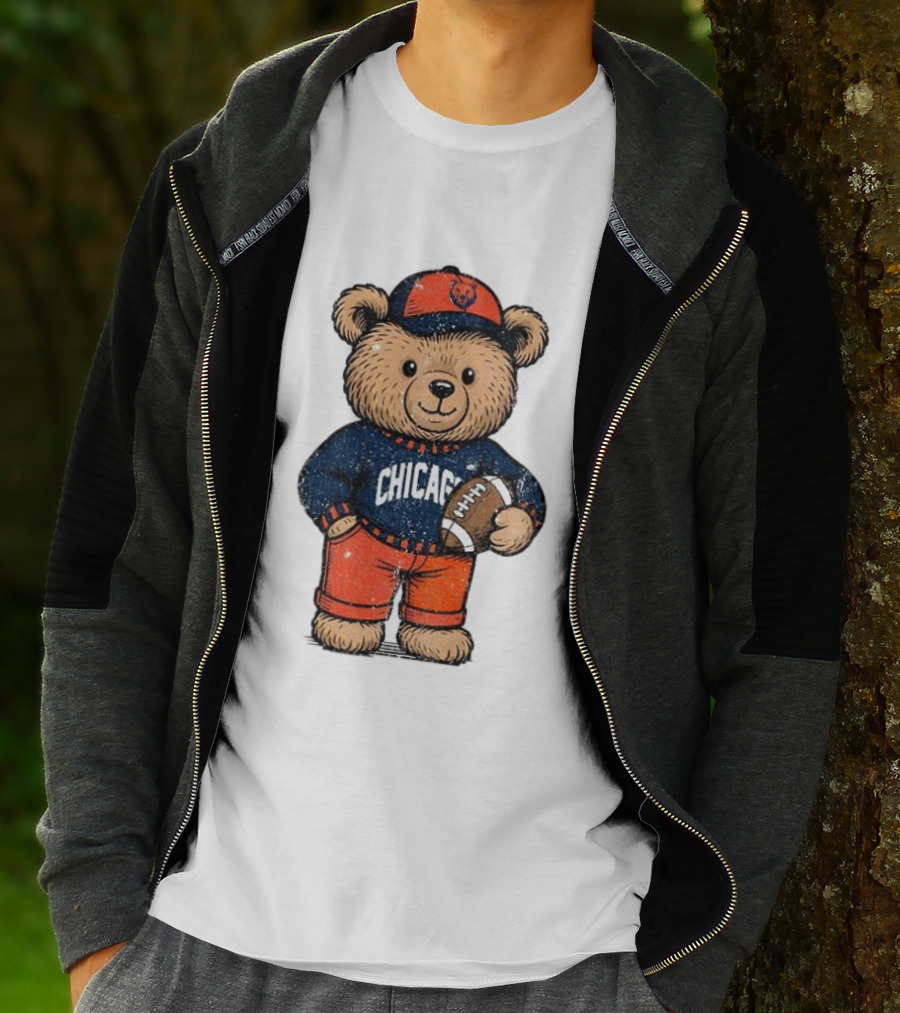 Chicago Bears Football Teddy Bear Holding Football NFL Merchandise T-Shirt