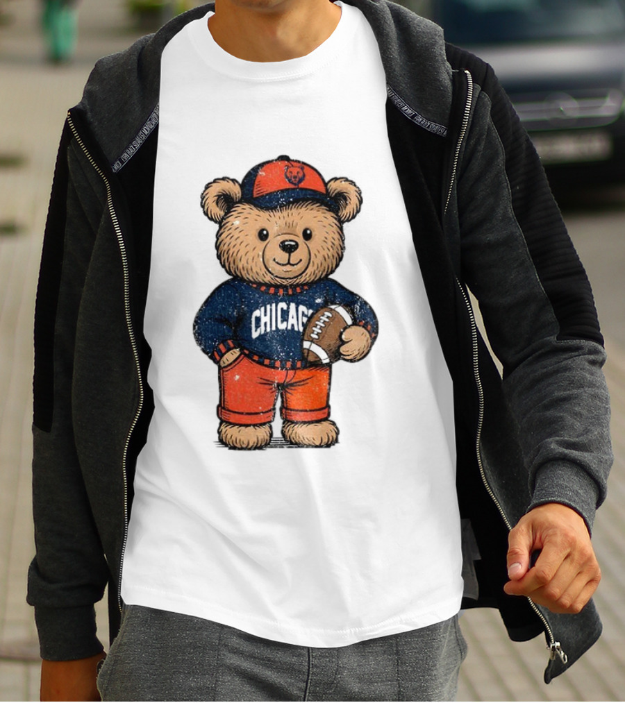 Chicago Bears Football Teddy Bear Holding Football NFL Merchandise T-Shirt