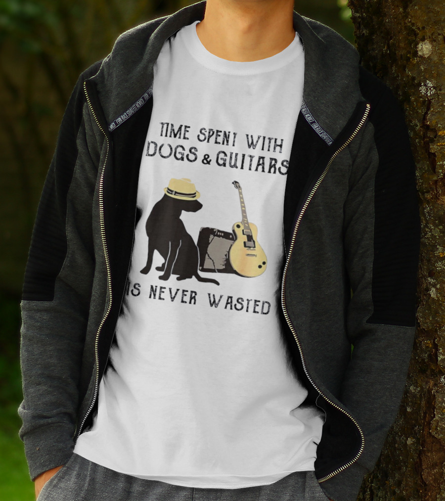 Time Spent With Dogs And Guitars Is Never Wasted Music Lovers Dog Lovers T-Shirt