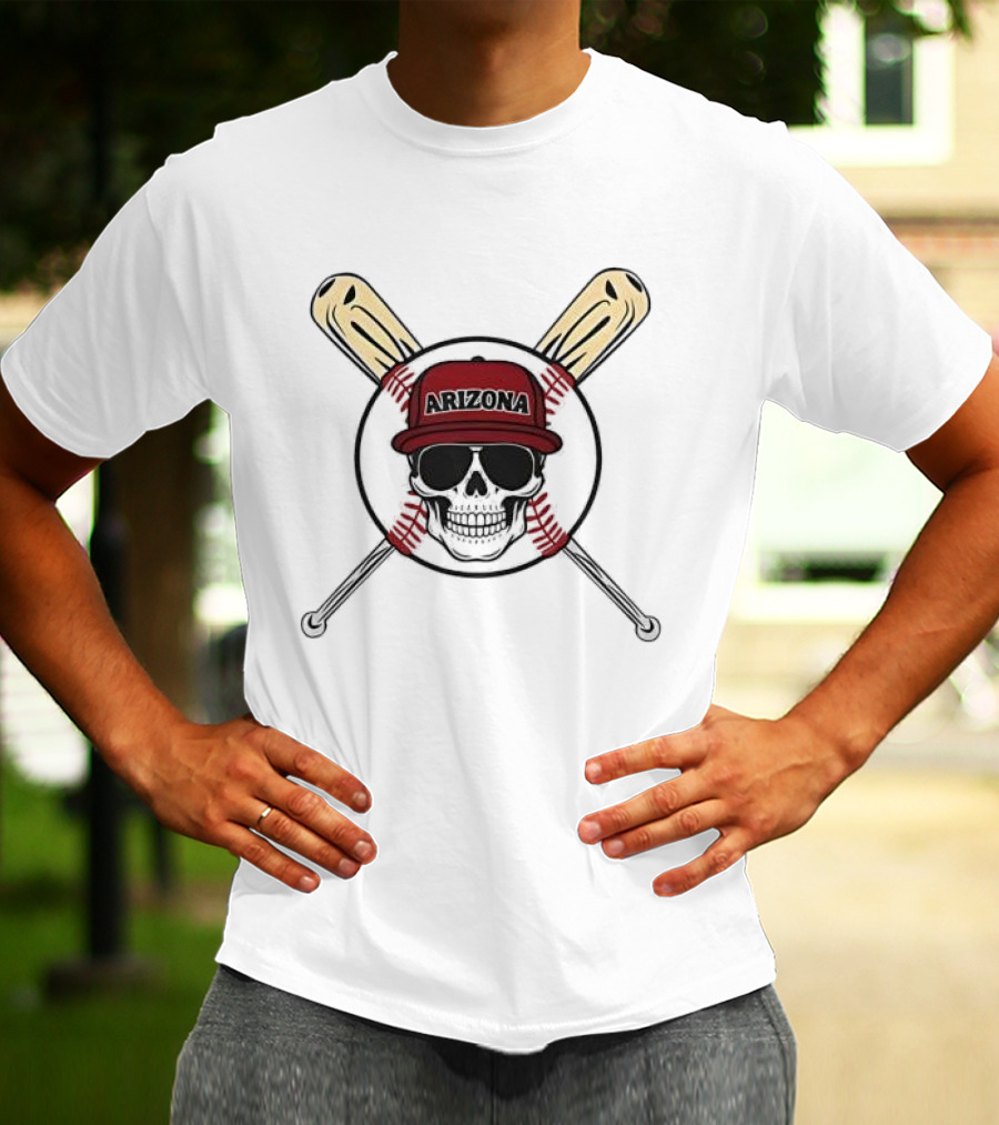 Arizona Baseball Skeleton Skull Cap And Bat Crossbones T-Shirt