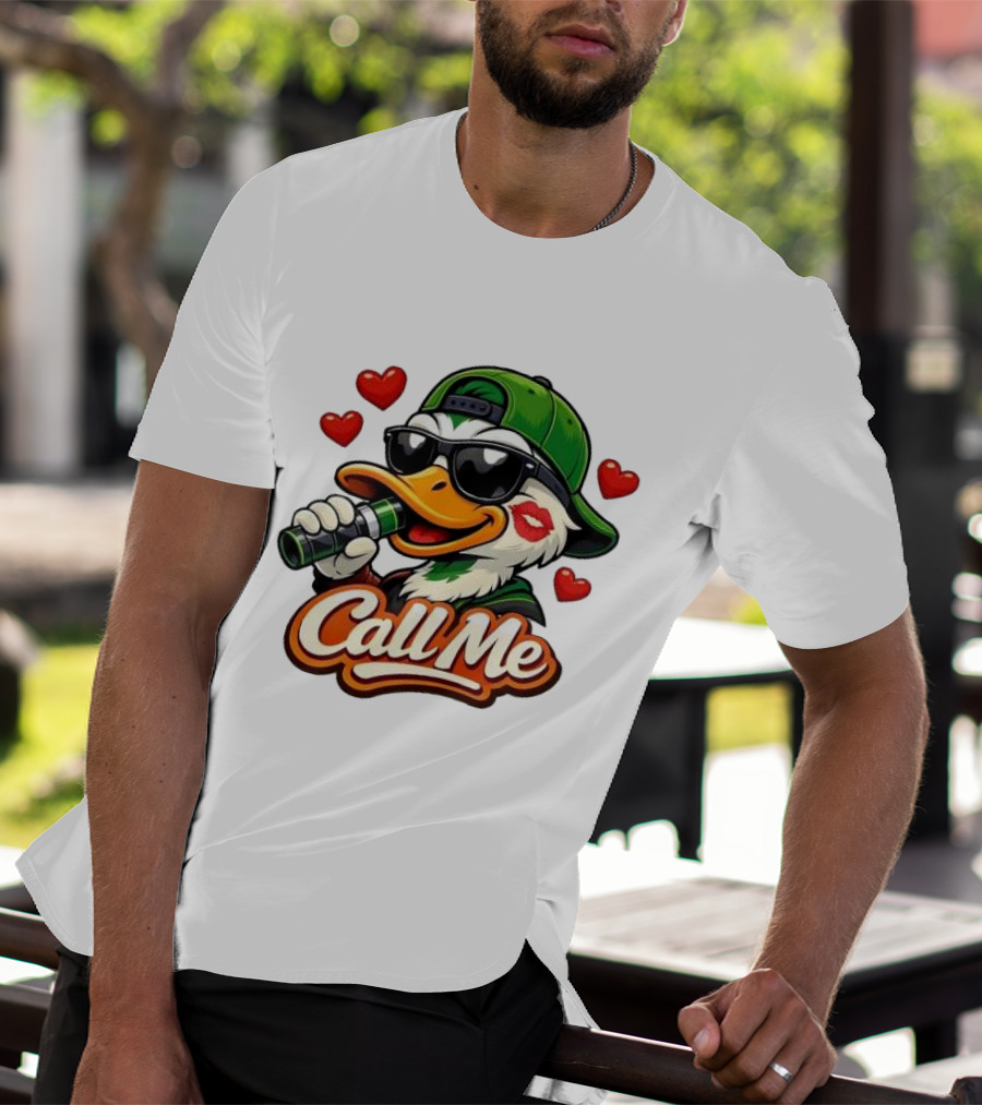 Duck Call Me Cool Sunglasses Heart Kiss Lips T-Shirt
