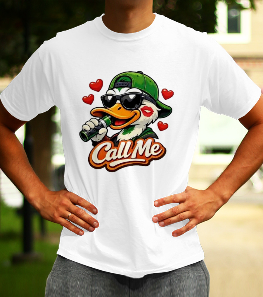 Duck Call Me Cool Sunglasses Heart Kiss Lips T-Shirt