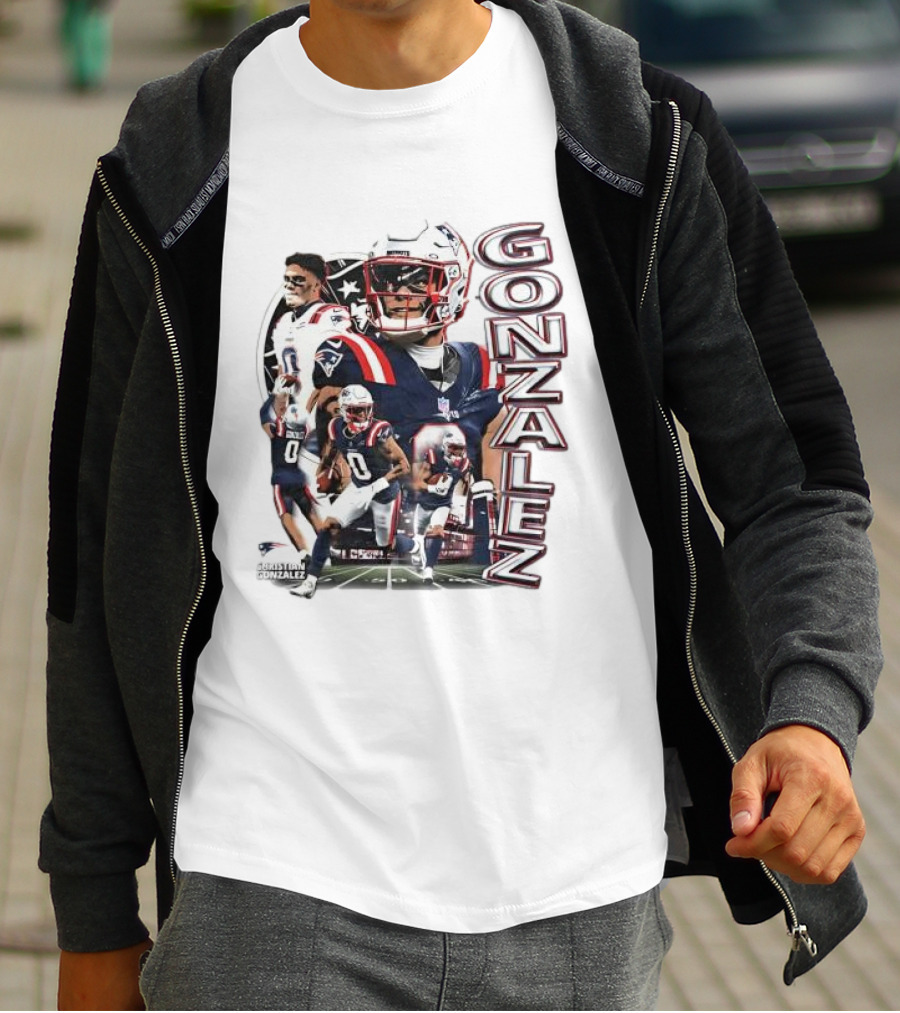 New England Patriots Christian Gonzalez Football Collage T-Shirt