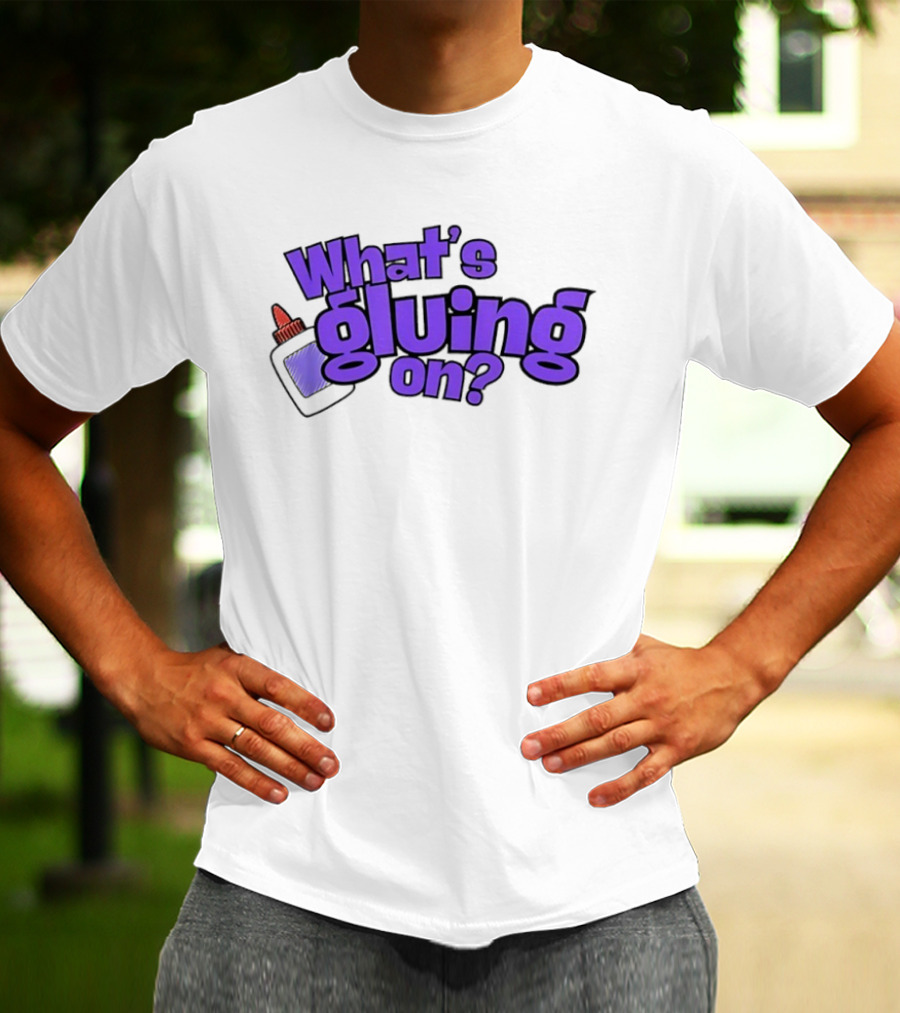 What's Gluing On Purple Text With Red Cap And Paper T-Shirt