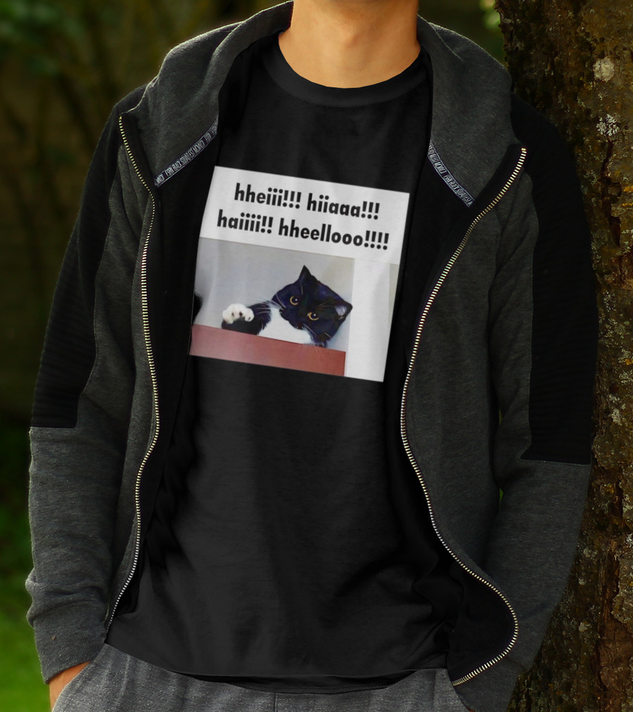 Cat Says Hheiii Hiiaaa Haiiii Hheellooo Playful Greeting T-Shirt