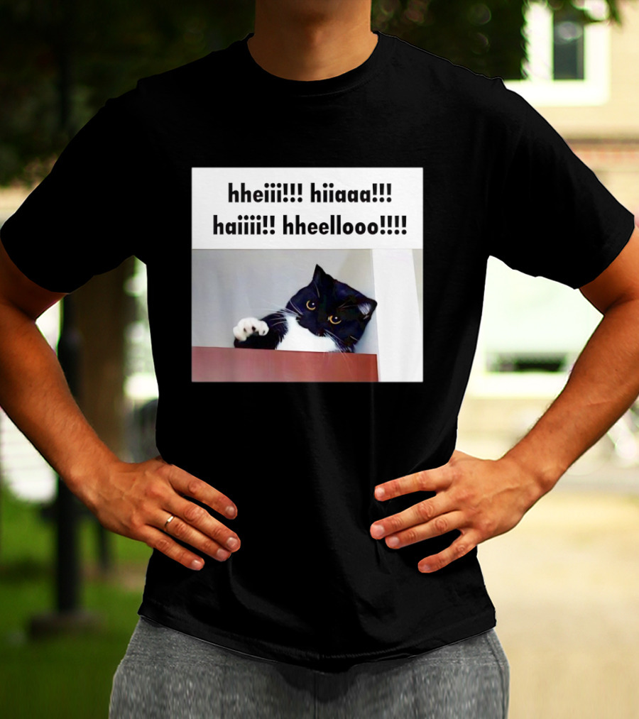 Cat Says Hheiii Hiiaaa Haiiii Hheellooo Playful Greeting T-Shirt