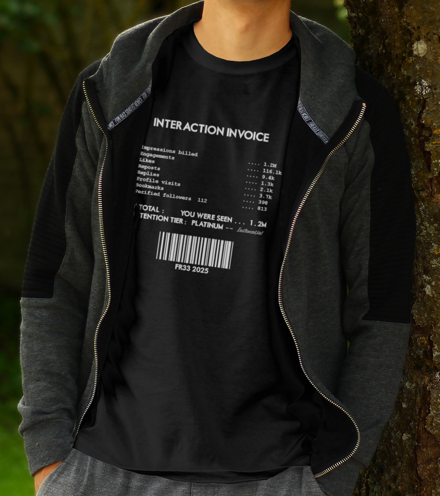 Interaction Invoice Fr33 2025 Impressions Billed 1.2m Attention Tier Platinum Barcode Edition T-Shirt