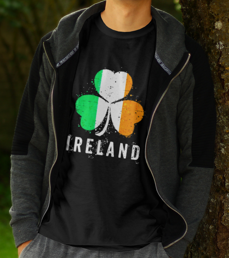Ireland Flag On Shamrock For Proud Irish On St Patrick’s Day T-Shirt