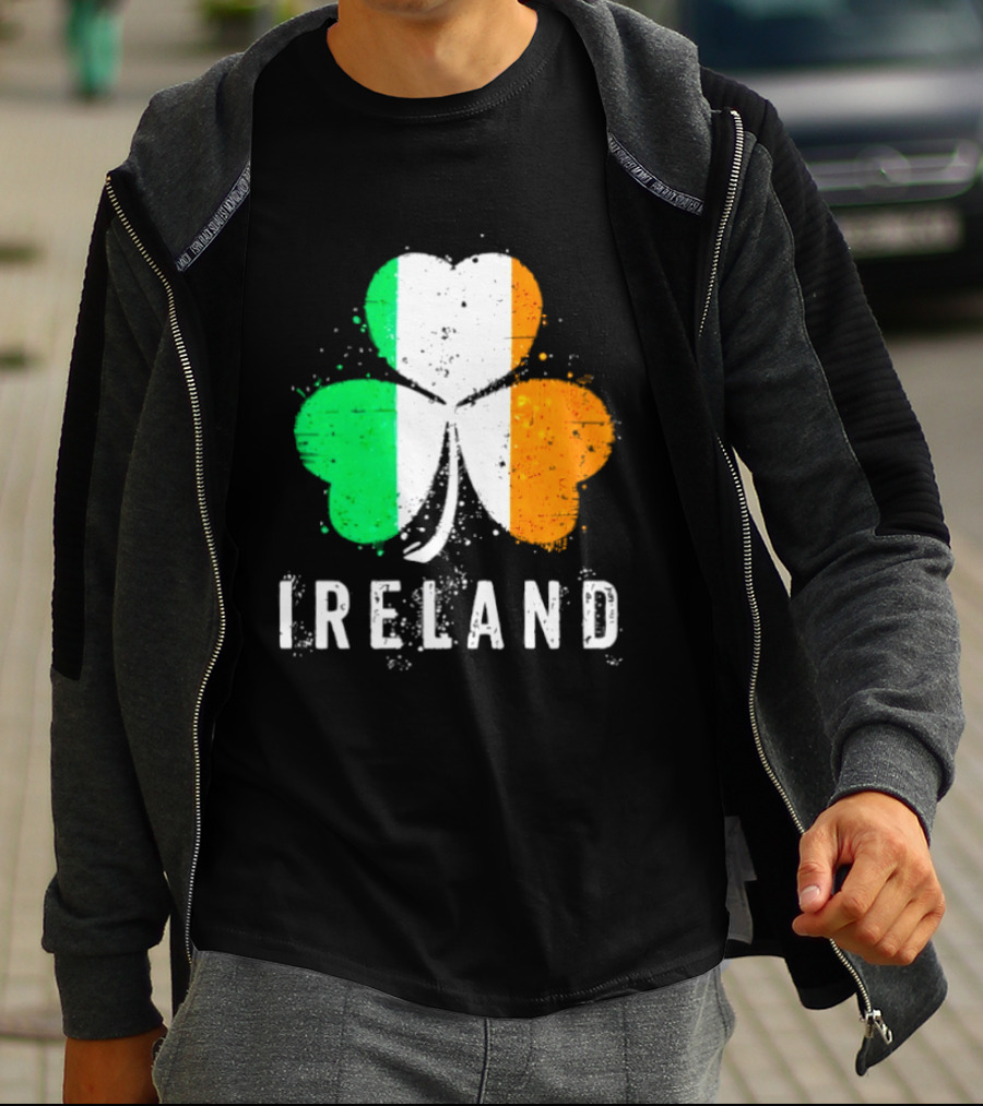 Ireland Flag On Shamrock For Proud Irish On St Patrick’s Day T-Shirt