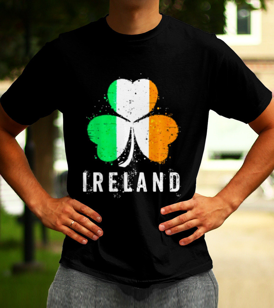 Ireland Flag On Shamrock For Proud Irish On St Patrick’s Day T-Shirt