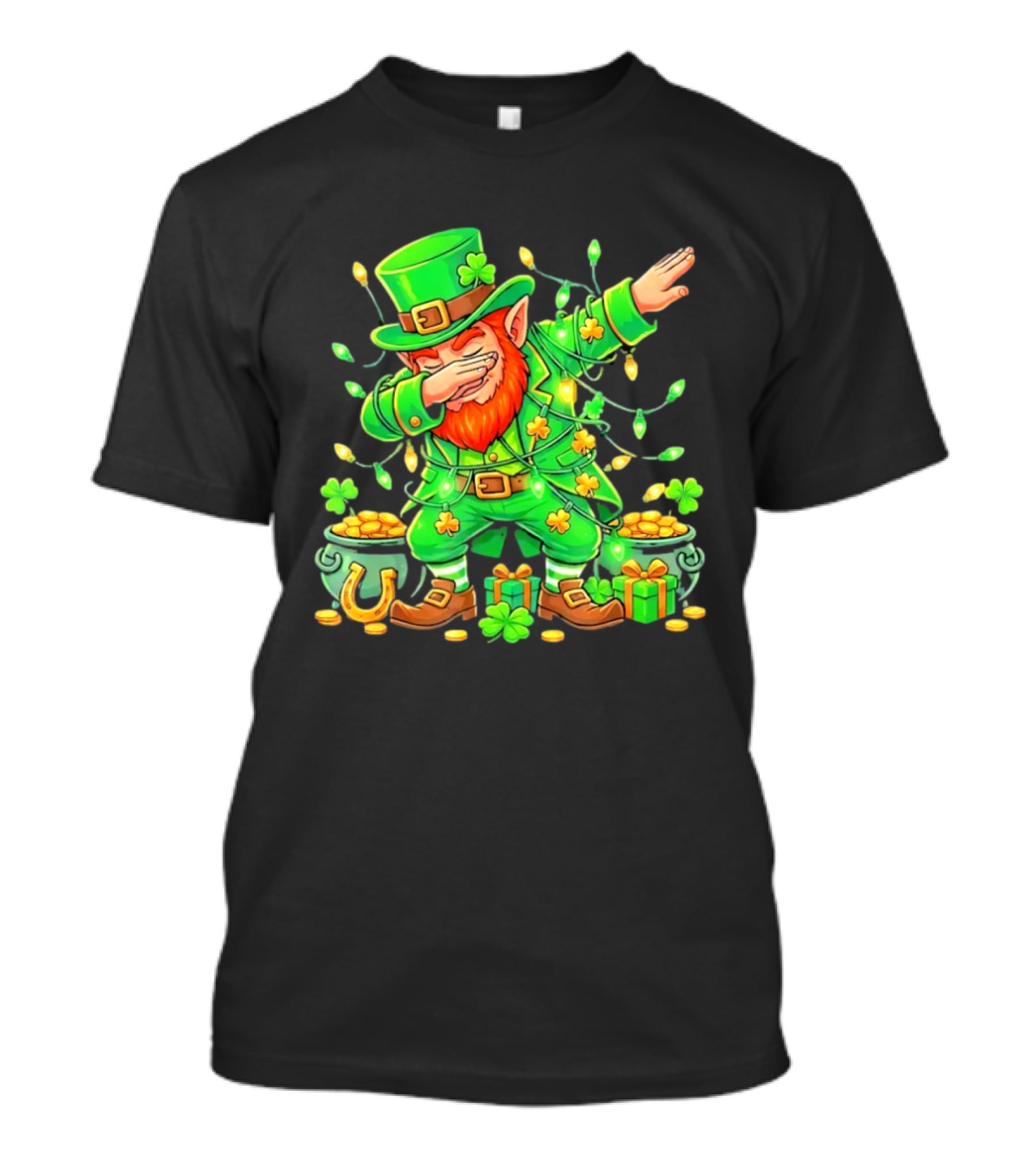 Dabbing Leprechaun St Patricks Day Lights Gold Pot Clover T-Shirt