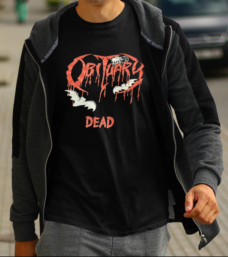 Obituary Dead With Dripping Letters And Flying Bats T-Shirt