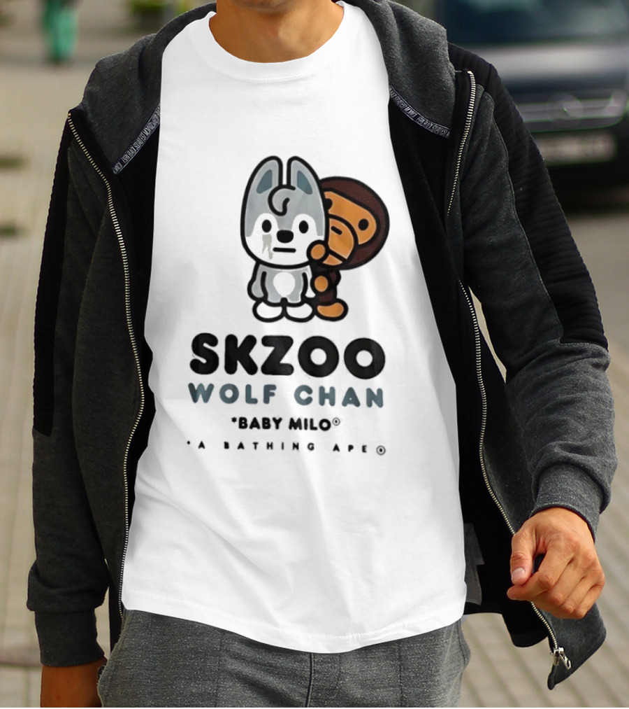 SKZOO Wolf Chan Baby Milo BAPE Stray Kids Collaboration T-Shirt
