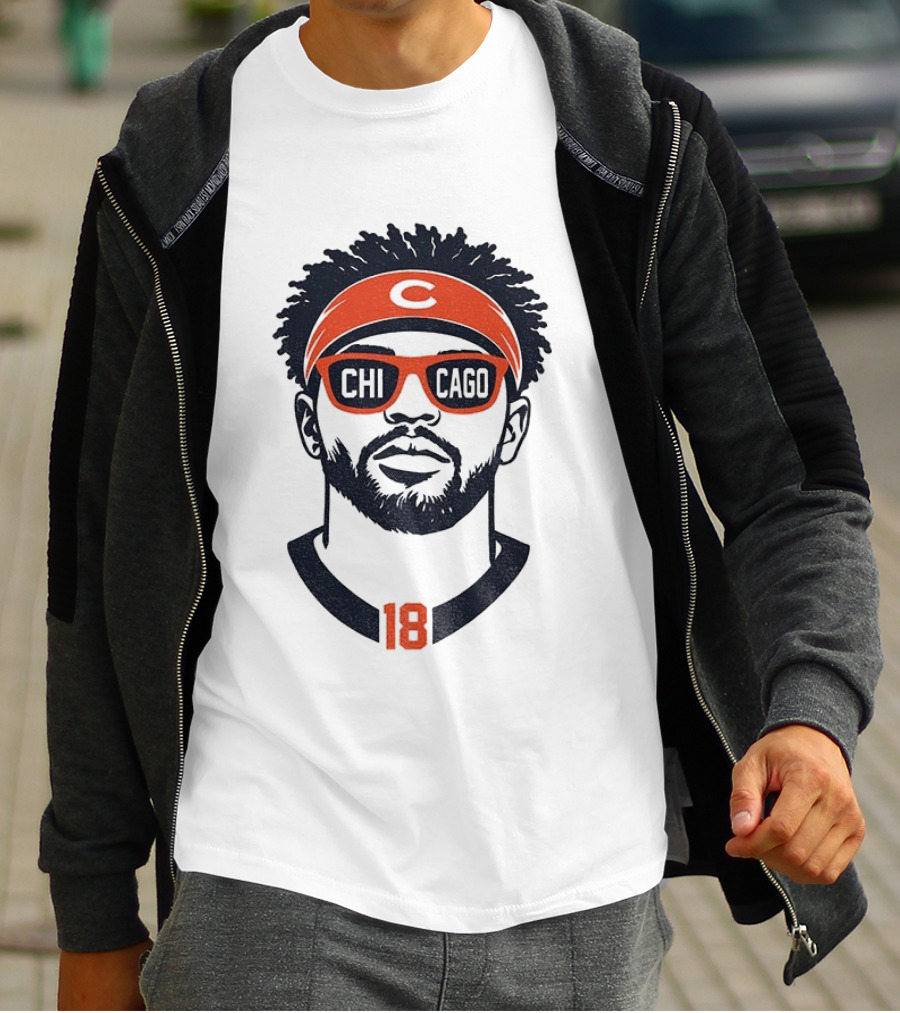 Caleb Williams 18 Chicago Bears Cartoon Sunglasses Headband T-Shirt