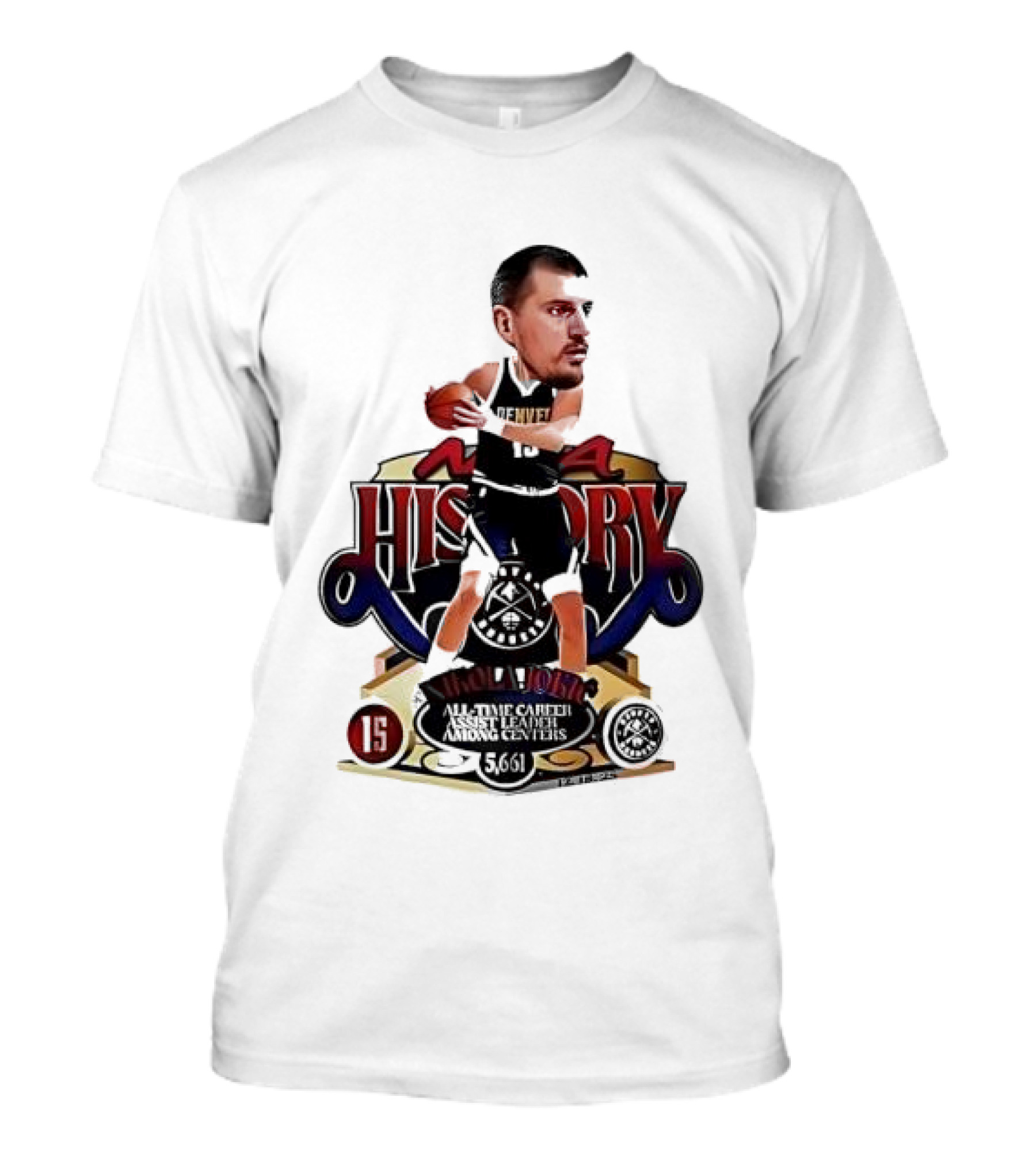 Nikola Jokic Nuggets NBA History All Time Basketball Cartoon T-Shirt