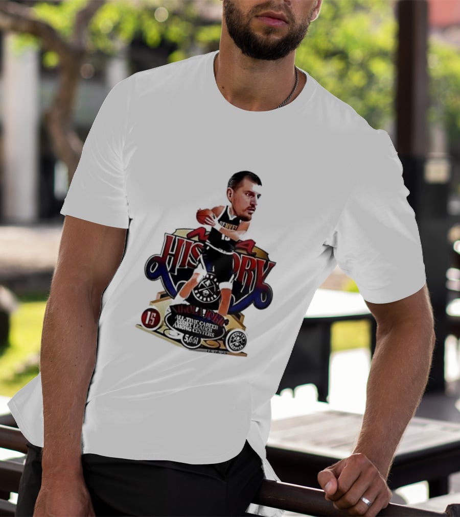 Nikola Jokic Nuggets NBA History All Time Basketball Cartoon T-Shirt