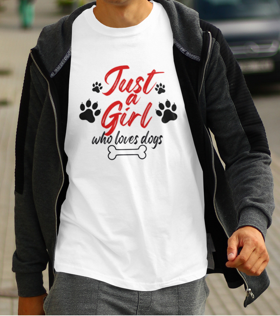 Just A Girl Who Loves Dogs Paw Prints Bone T-Shirt