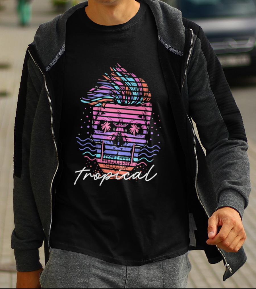 Tropical Skull Vibrant Retro Waves T-Shirt