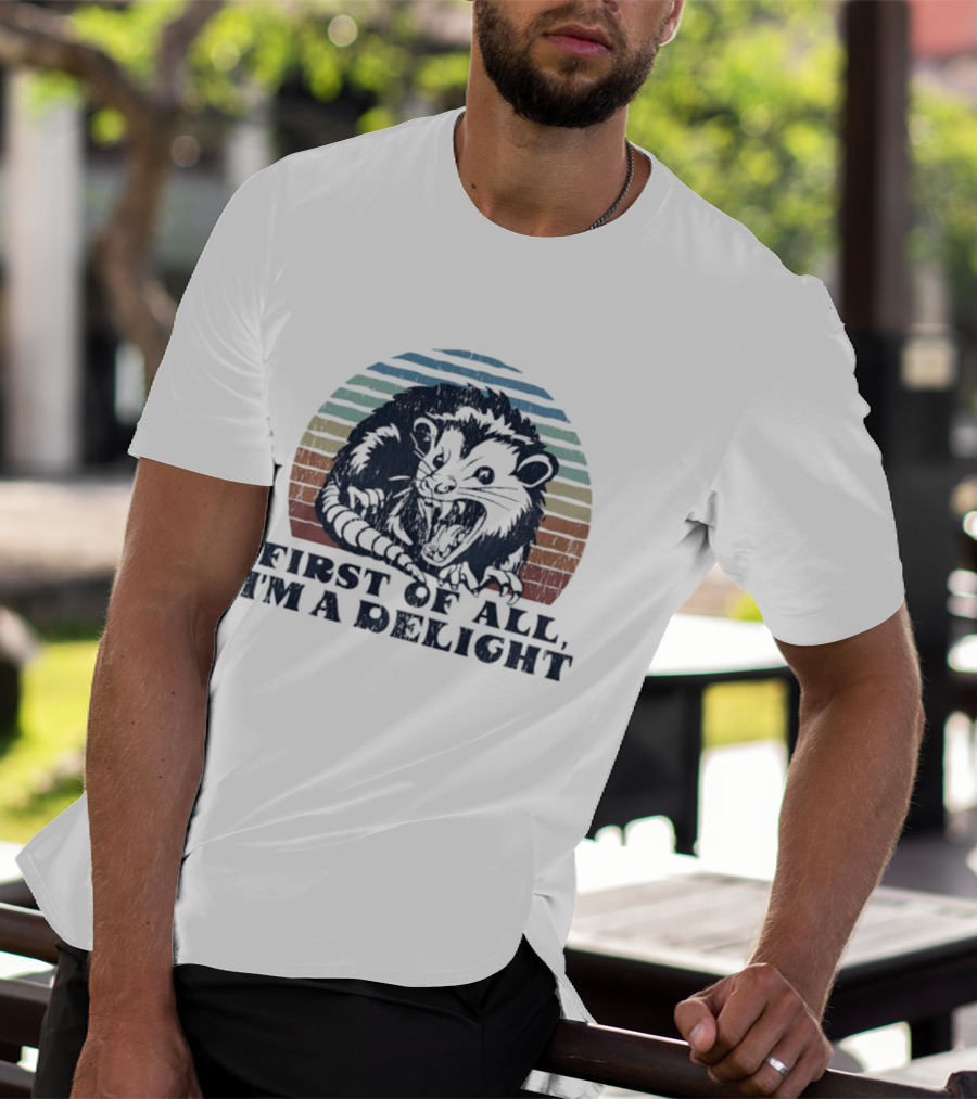 Grumpy Possum First Of All I'm A Delight Retro Vintage Style Stripes T-Shirt