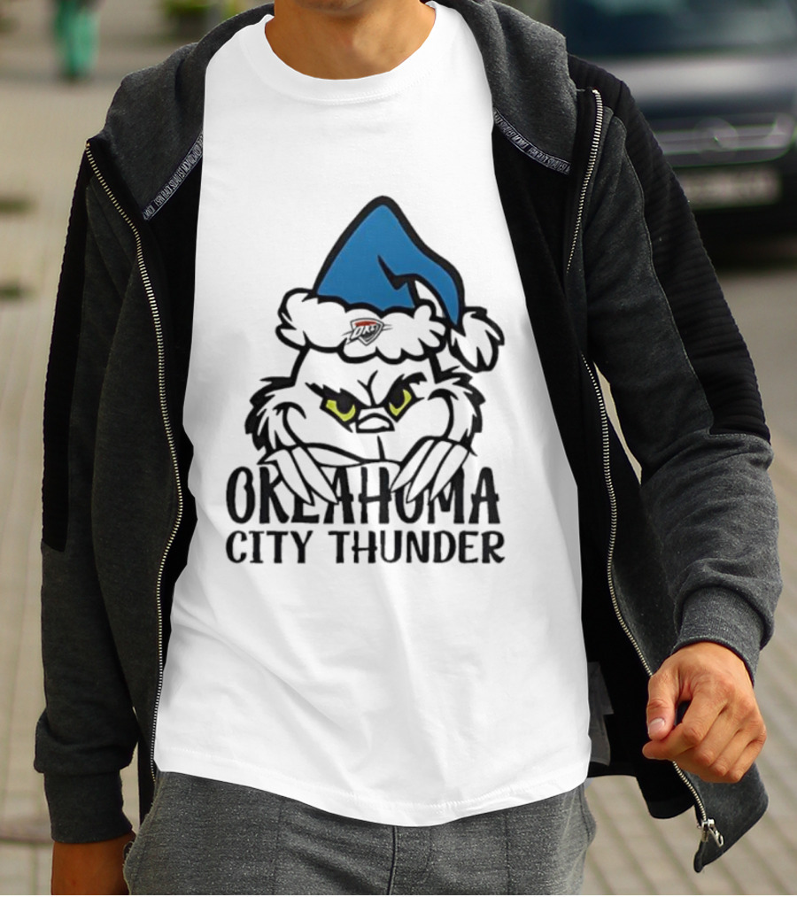 Okahoma City Thunder Grinch Holiday Santa Hat Christmas T-Shirt