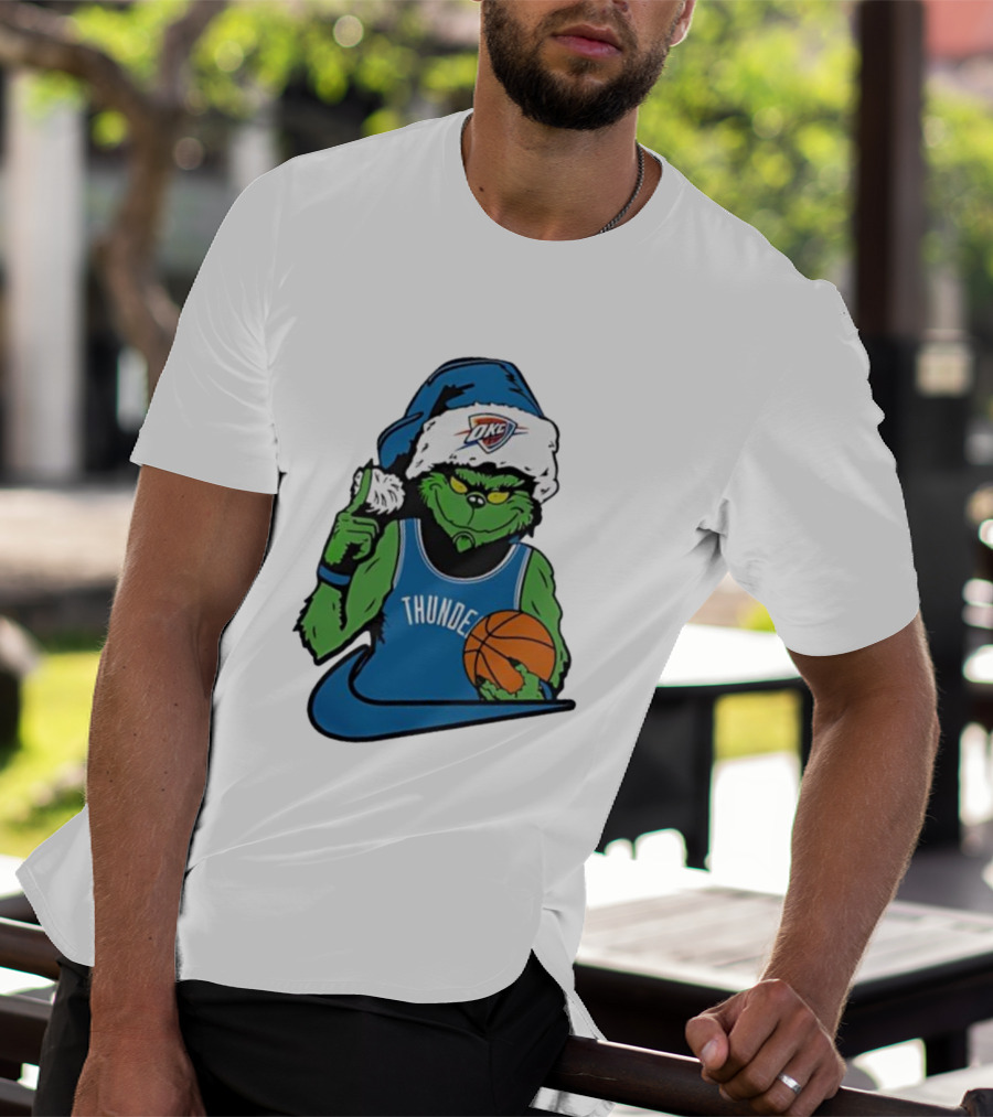 OKC Thunder Grinch Santa Hat Basketball Nike T-Shirt