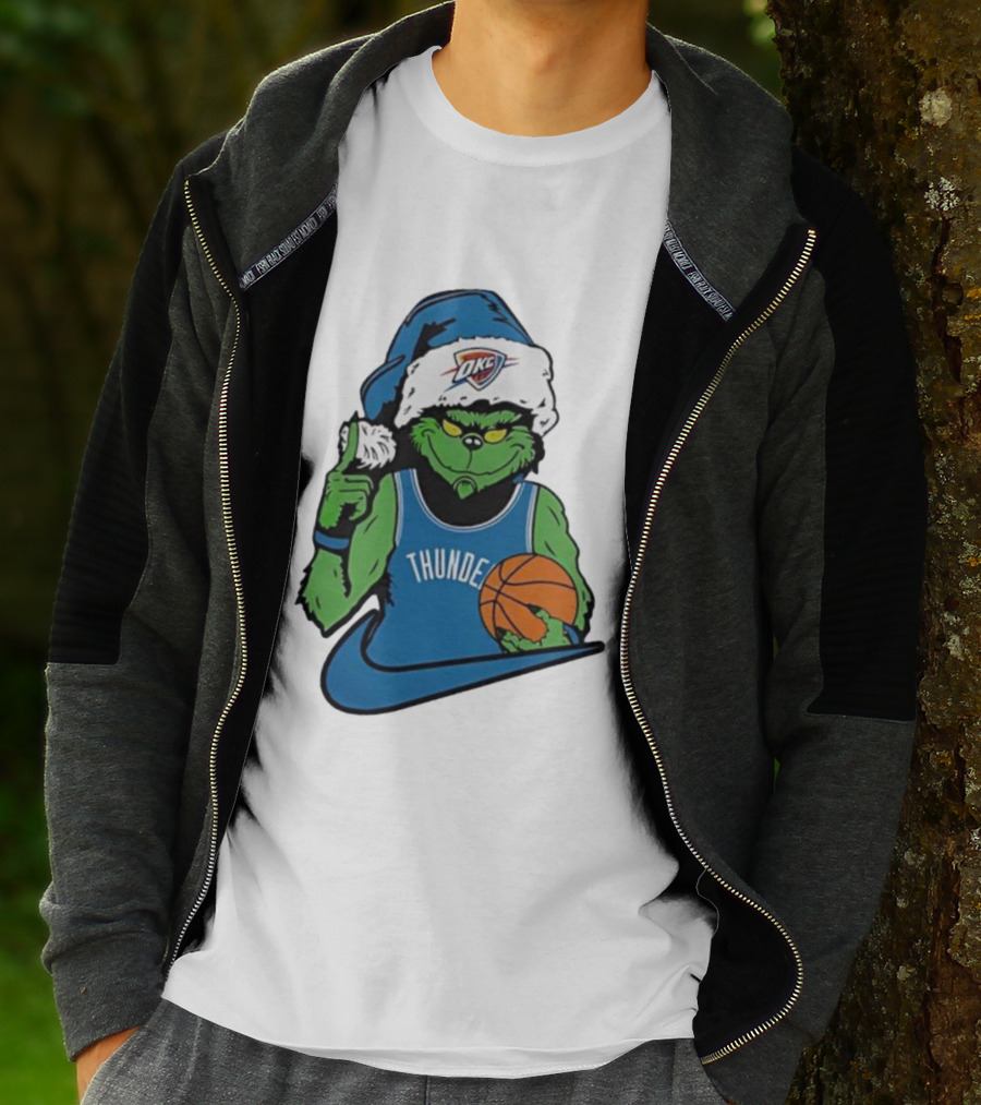 OKC Thunder Grinch Santa Hat Basketball Nike T-Shirt