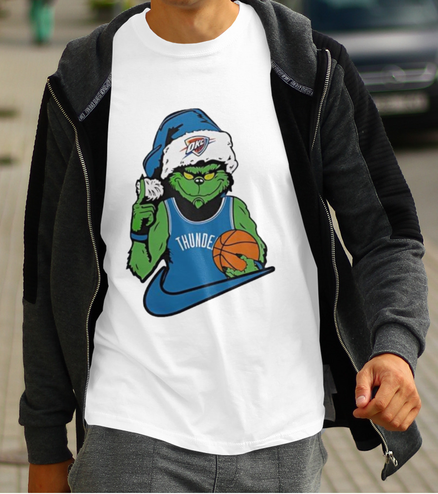 OKC Thunder Grinch Santa Hat Basketball Nike T-Shirt
