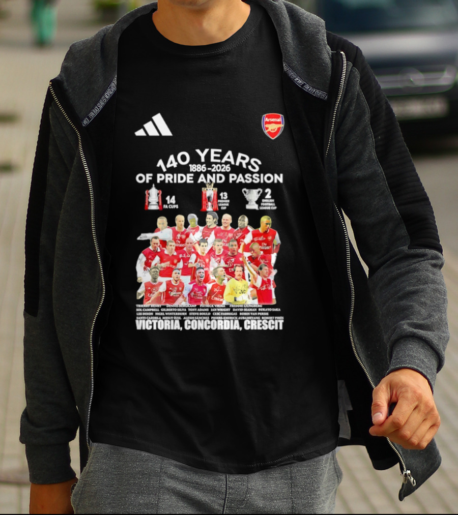 Arsenal FC 140 Years Pride Passion 1886 2026 Victoria Concordia Crescit T-Shirt
