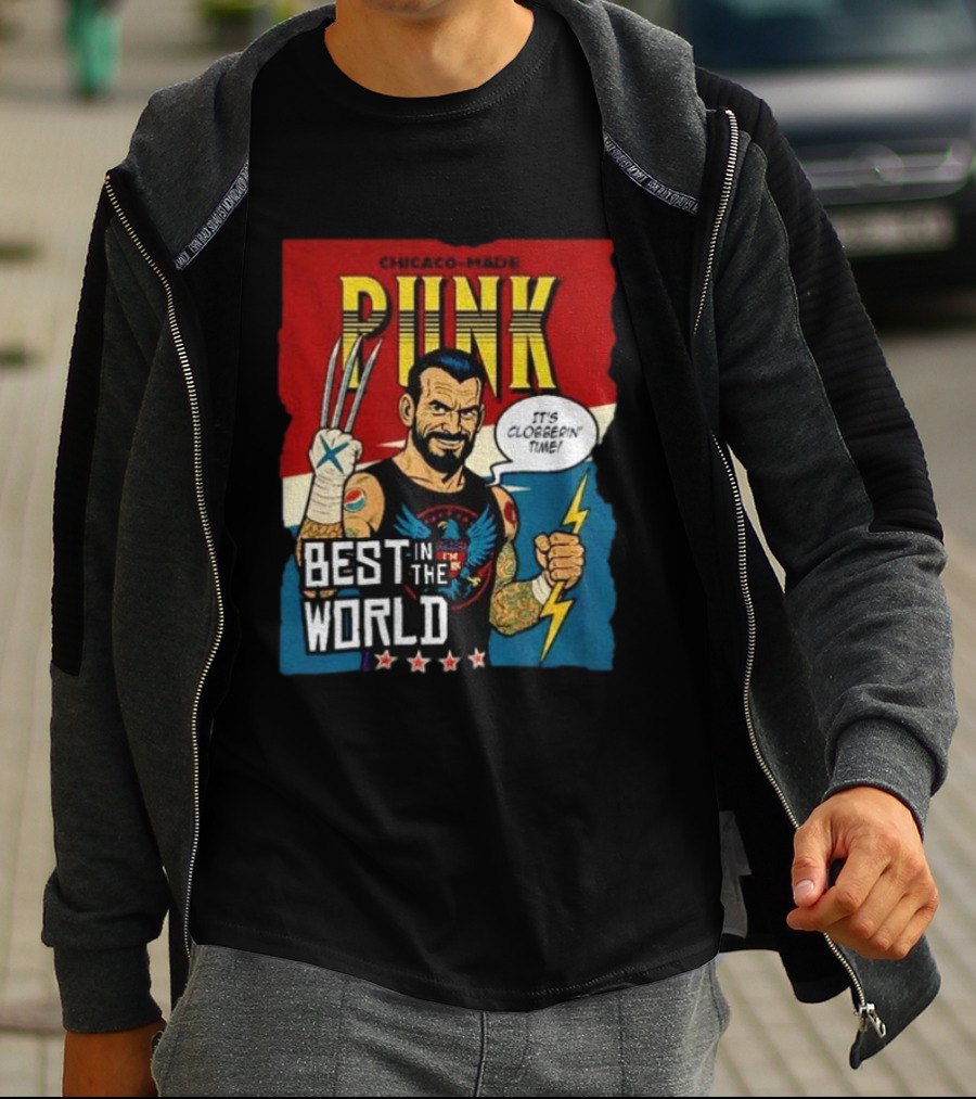 Chicago Made Punk It's Clobberin Time Best In The World Wolverine WWE T-Shirt