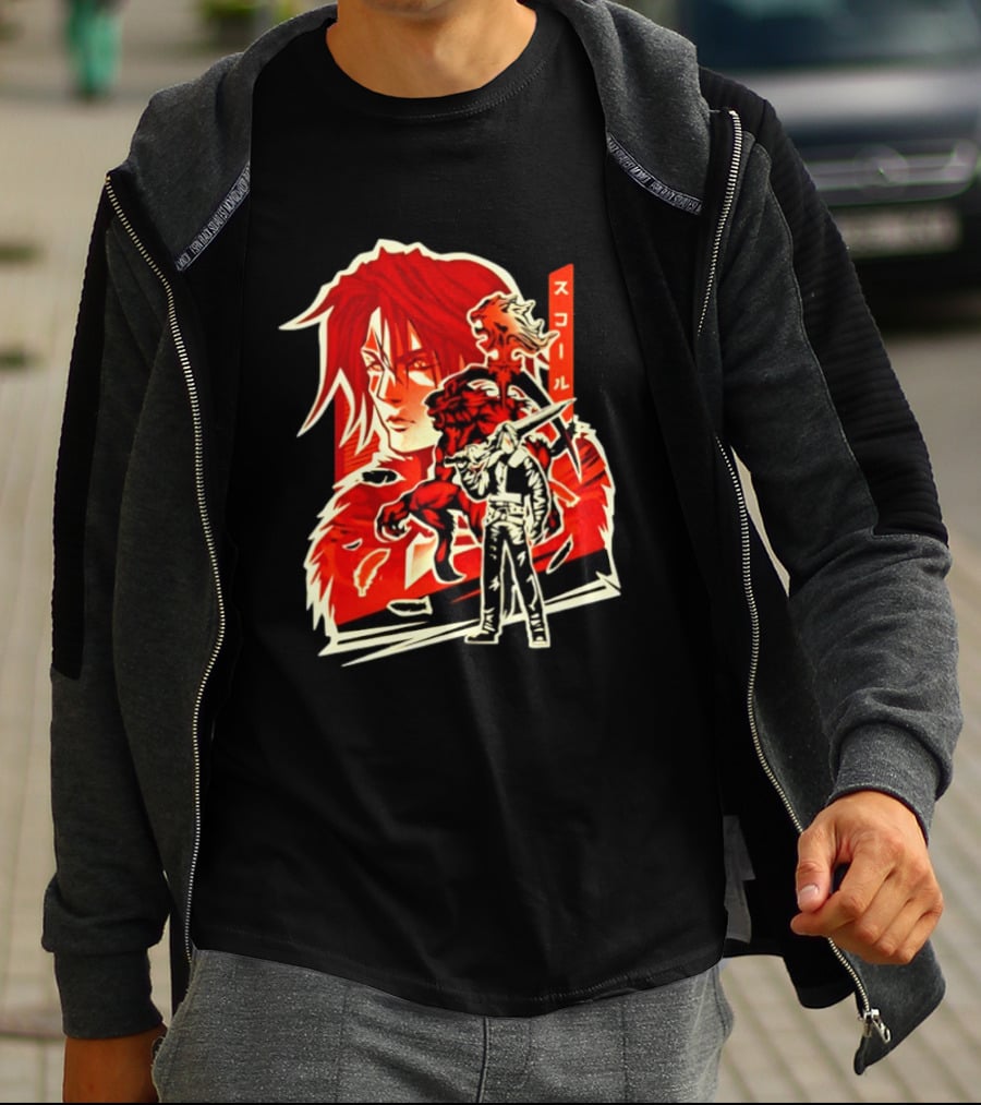Squall Leonhart Final Fantasy Iconic Red Illustration With Katakana T-Shirt