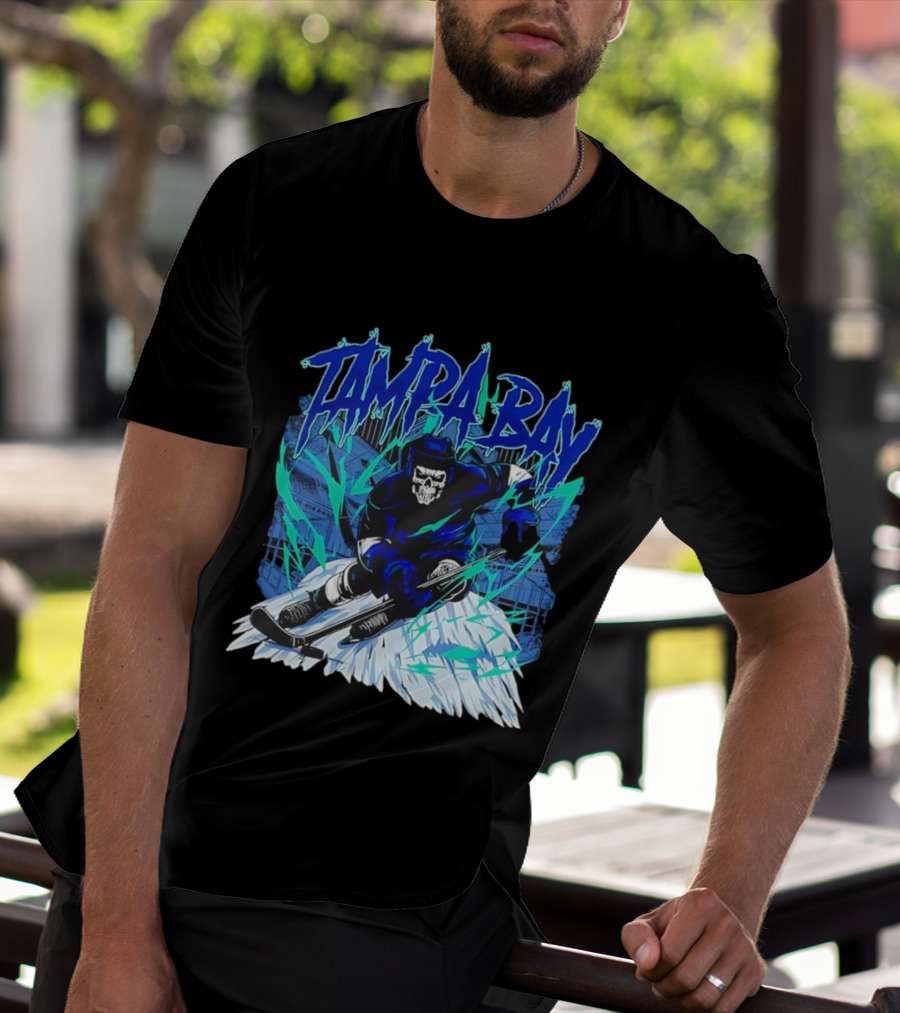 Tampa Bay Lightning Skeleton Hockey Player Action T-Shirt