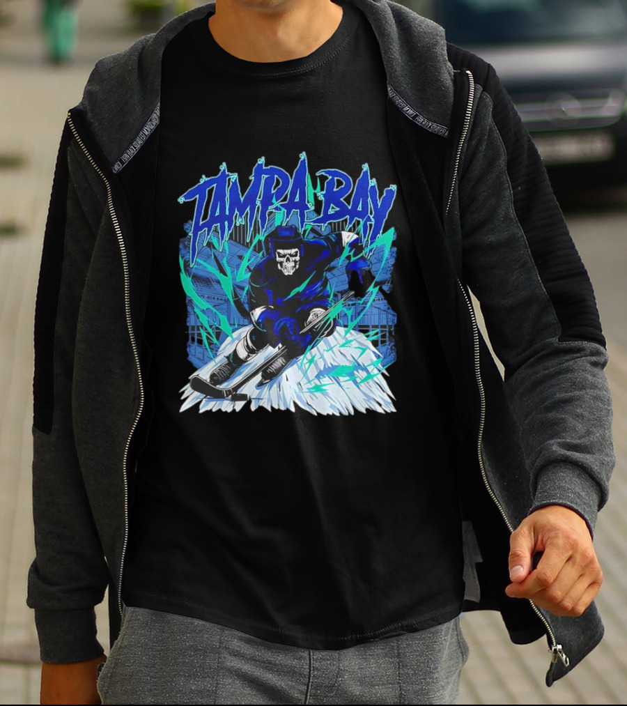 Tampa Bay Lightning Skeleton Hockey Player Action T-Shirt