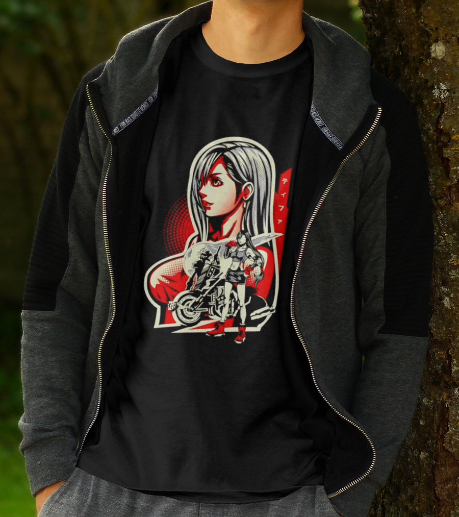 Tifa Lockhart Iconic Final Fantasy Character With Motorcycle And Katana T-Shirt