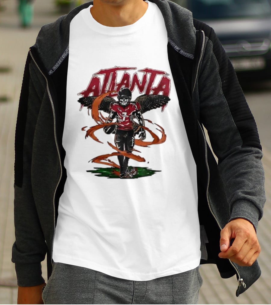 Atlanta Falcons Skeleton Football Player With Red Jersey And Wings T-Shirt