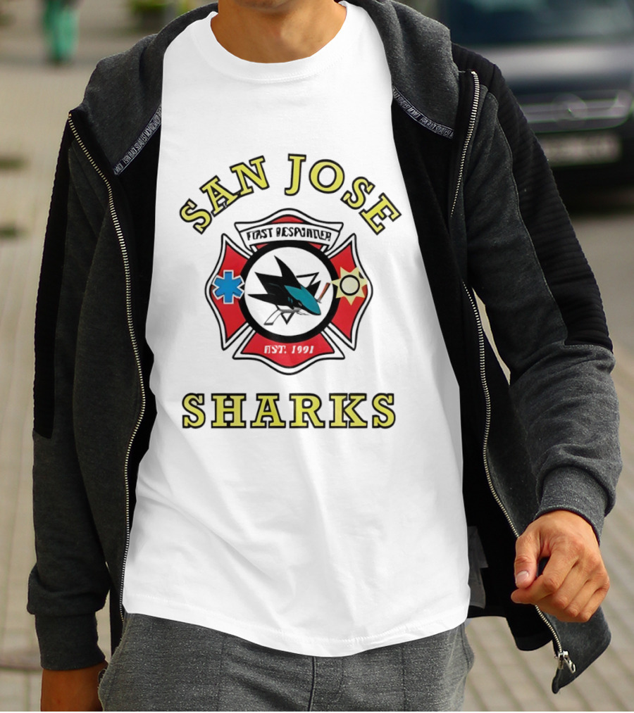 San Jose Sharks First Responder Hockey Collaboration Firefighter EMT Police T-Shirt