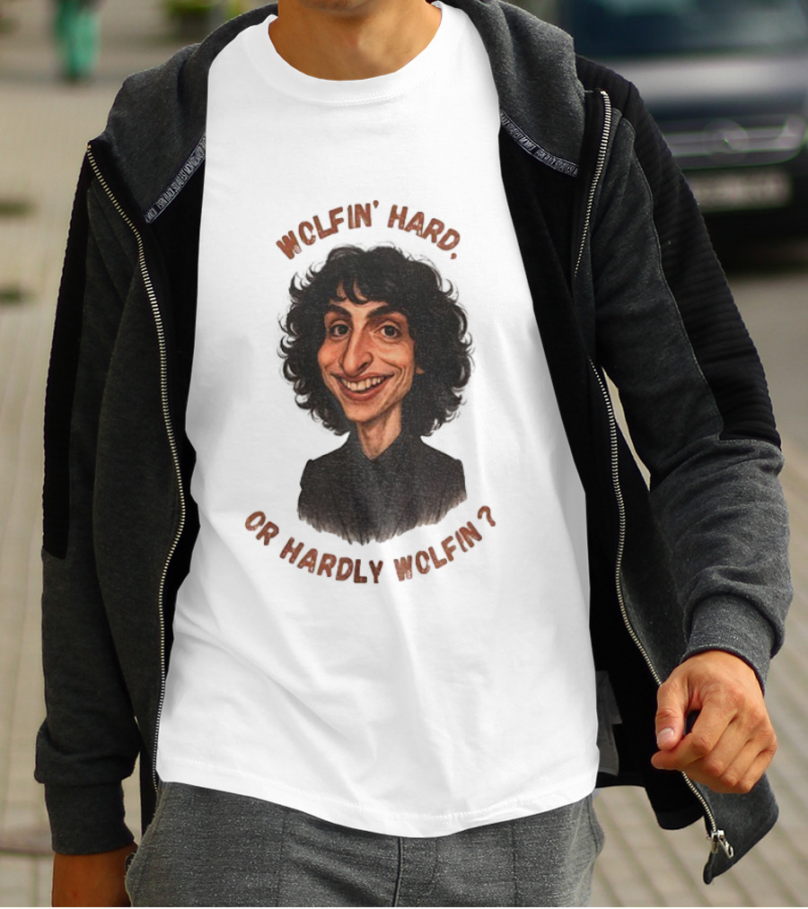 Finn Wolfhard Stranger Things Caricature Wolfin’ Hard Or Hardly Wolfin T-Shirt
